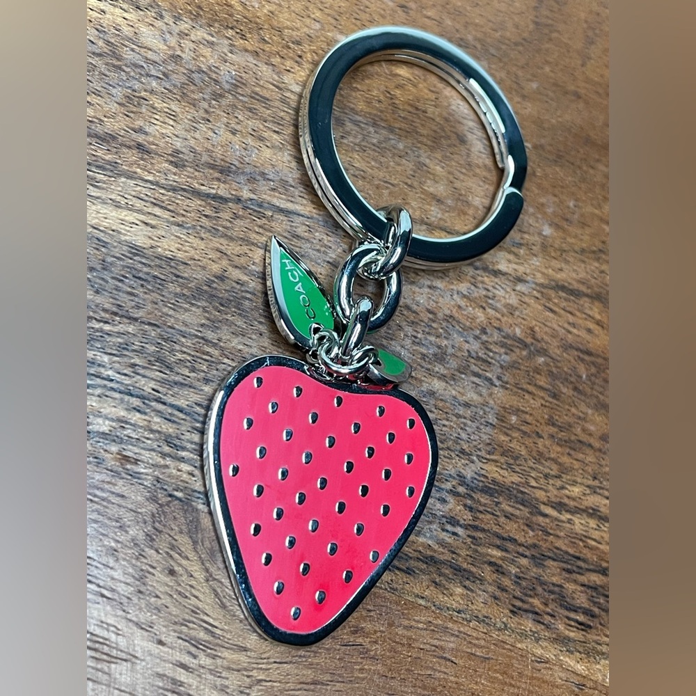 COACH Silver Tone Metal Enamel Strawberry Keychain/Bag Charm - Picture 2 of 7